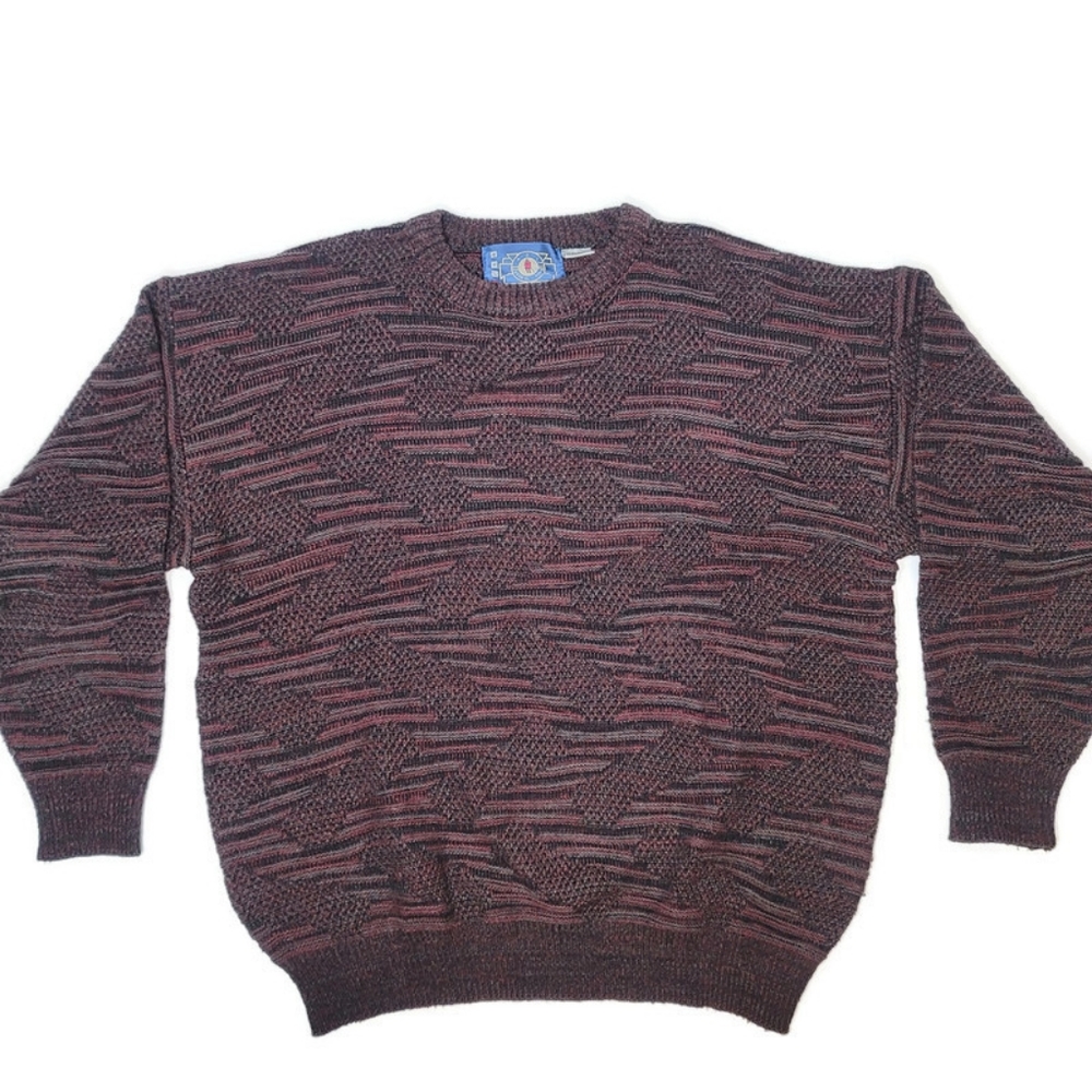 AZL knit retro vintage knit sweater size XL. Maroon purple red black crew neck